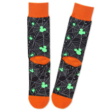 Load image into Gallery viewer, Hallmark Disney Mickey Mouse Spiderweb Glow-in-the-Dark Crew Socks