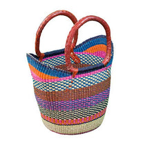 Load image into Gallery viewer, African Market Baskets Medium Shopping Tote with Leather Handles
