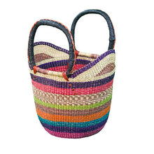 Load image into Gallery viewer, African Market Baskets Medium Shopping Tote with Leather Handles