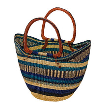 Load image into Gallery viewer, African Market Baskets Shopping Tote with Leather Handle