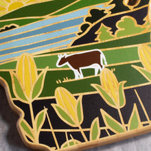 Load image into Gallery viewer, Totally Bamboo Wisconsin State Shaped Serving and Cutting Board with Artwork by Summer Stokes