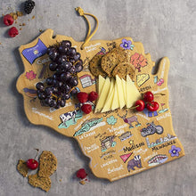 Load image into Gallery viewer, Totally Bamboo Wisconsin State Shaped Cutting and Serving Board with Artwork by Fish Kiss™