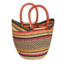 Load image into Gallery viewer, African Market Baskets Shopping Tote with Leather Handle