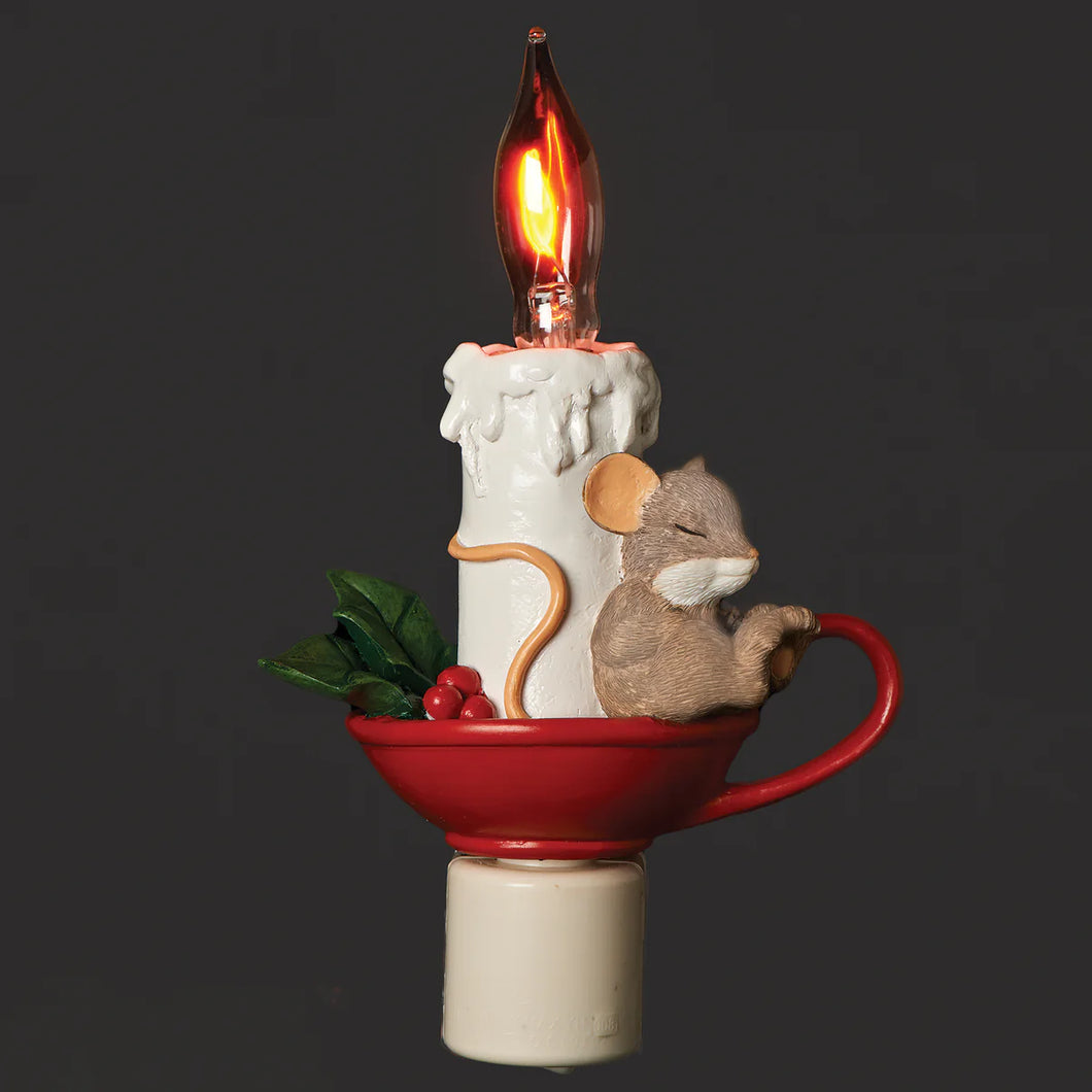 Roman Lights Sleeping Mouse on Candle Flicker Flame Night-Light