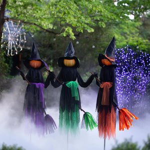 Evergreen Lighted Halloween Witches on Brooms Stakes, Set of 3