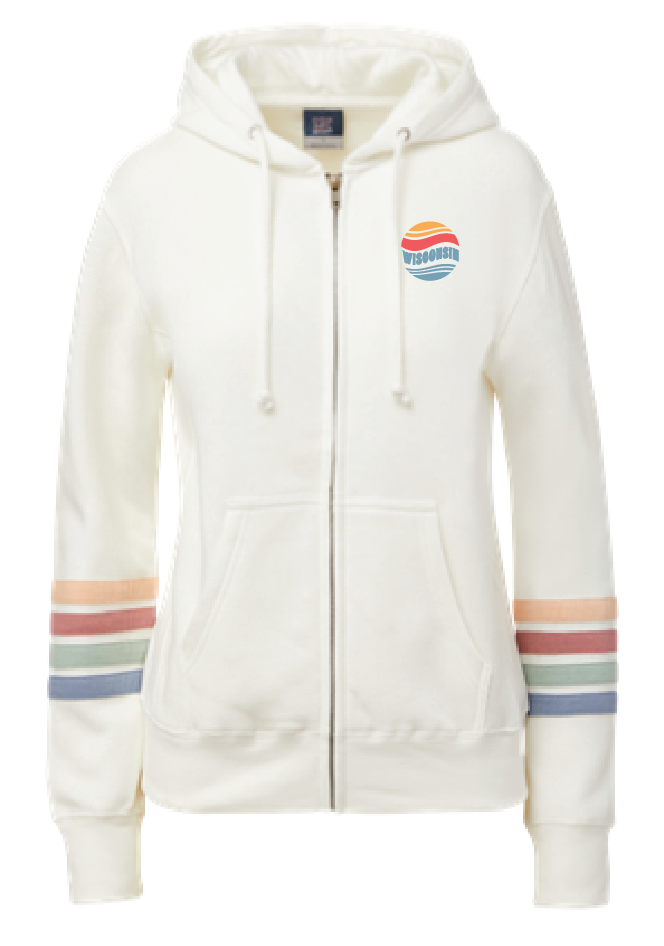 Wisconsin Sunset Zip Up Hooded Sweatshirt - Ivory