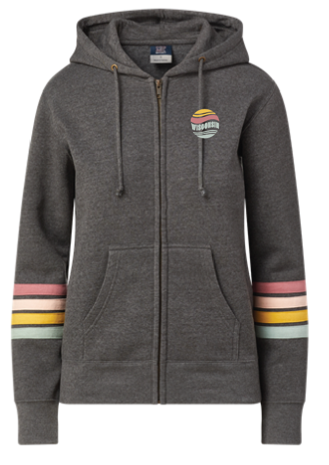 Wisconsin Sunset Zip Up Hooded Sweatshirt - Charcoal