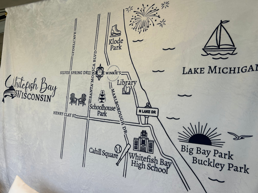 Whitefish Bay Fleece Blanket - Custom Map Design