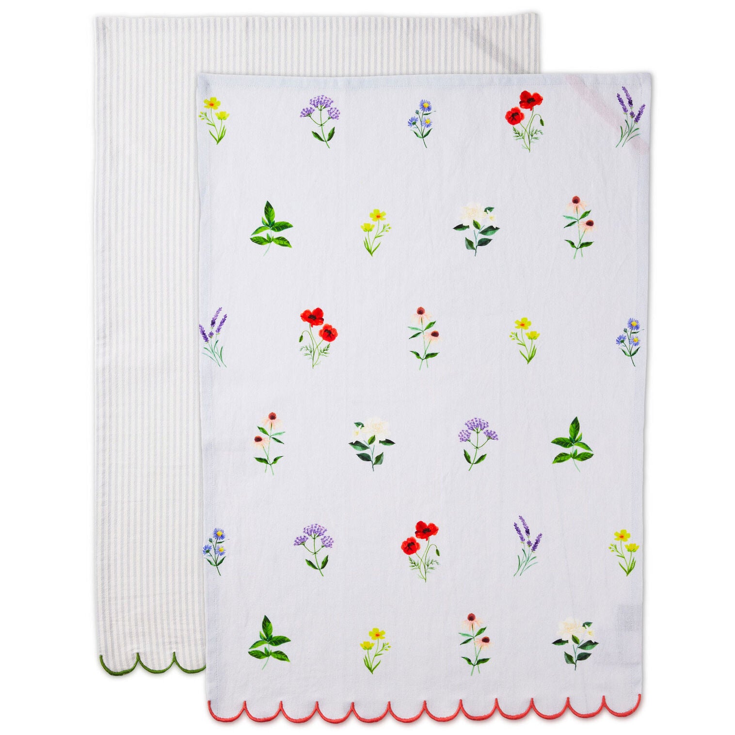 Hallmark Floral and Stripe Scalloped Tea Towels - Thumbnail 2