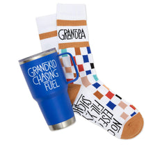 Load image into Gallery viewer, Hallmark Grandkid Chasing Fuel Father&#39;s Day Blue Travel Mug With Socks
