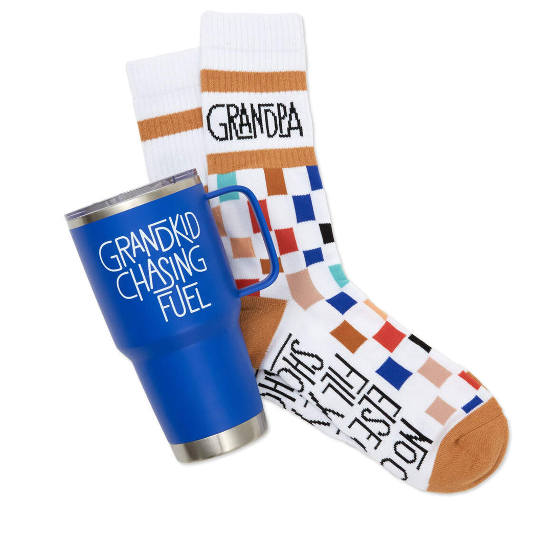 Hallmark Grandkid Chasing Fuel Father's Day Blue Travel Mug With Socks