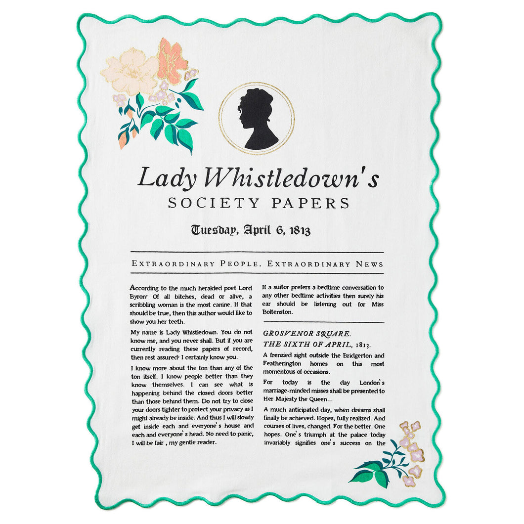 Hallmark Bridgerton Lady Whistledown's Society Papers Tea Towel, 18x26