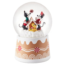 Load image into Gallery viewer, Hallmark Disney Mickey, Minnie and Pluto Gingerbread Musical Snow Globe, 5.85&quot;
