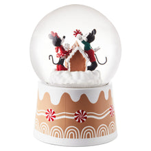 Load image into Gallery viewer, Hallmark Disney Mickey, Minnie and Pluto Gingerbread Musical Snow Globe, 5.85&quot;
