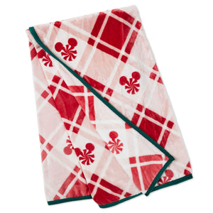 Hallmark Disney Mickey Mouse Ears Peppermint Plaid Throw Blanket, 50x60