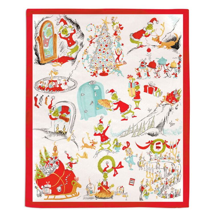 Hallmark Dr. Seuss's How the Grinch Stole Christmas! Storybook Scenes Throw Blanket