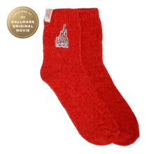 Load image into Gallery viewer, Hallmark + Disney Holiday Ever After Red Castle Crew Socks
