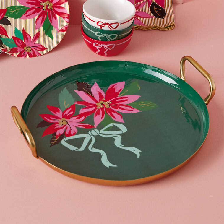 Hallmark Lacey Chabert Collection Poinsettias on Green Serving Tray, 13