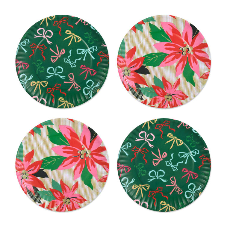 Hallmark Lacey Chabert Collection Bow and Poinsettia Appetizer Plates, Set of 4