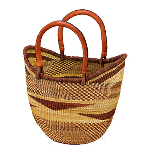 African Market Baskets Shopping Tote (thick rim) with Leather Handle