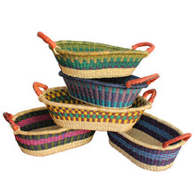 Load image into Gallery viewer, African Market Baskets Bread Basket with Leather Handles
