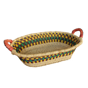 African Market Baskets Bread Basket with Leather Handles