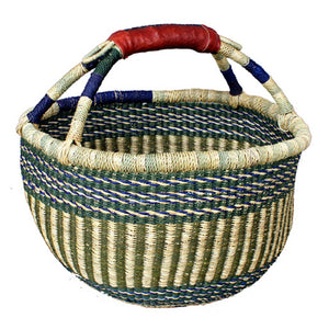 African Market Baskets Medium Round Basket with Leather Handles