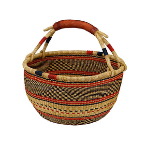 African Market Baskets Medium Round Basket with Leather Handles