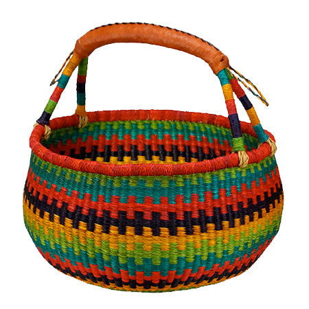 African Market Baskets Large Round Basket with Leather Handle