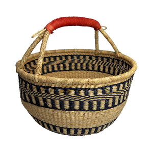 African Market Baskets Large Round Basket with Leather Handle