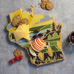 Totally Bamboo Wisconsin State Shaped Serving and Cutting Board with Artwork by Summer Stokes