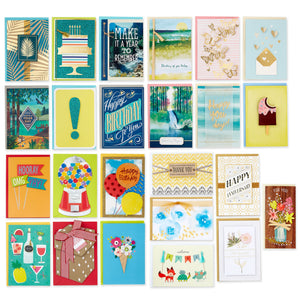 Hallmark Premium Assorted Handmade All-Occasion Cards in Leaf Print Organizer, Box of 24