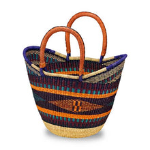 Load image into Gallery viewer, African Market Baskets Shopping Tote (thick rim) with Leather Handle
