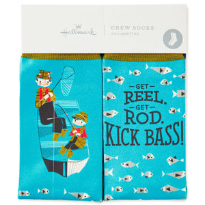 Hallmark Kick Bass Fishing Toe of a Kind Novelty Crew Socks