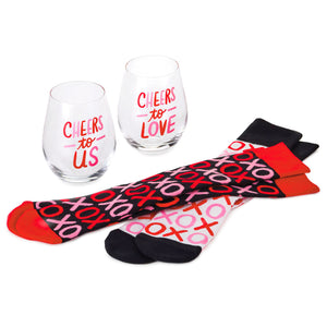 Hallmark Wine Night Valentine's Day Socks and Wine Glasses, Set of 4