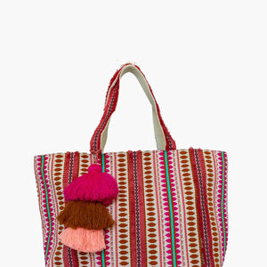 Jen & Co. Jillian Striped Cotton Tote w/ Triple Tassels